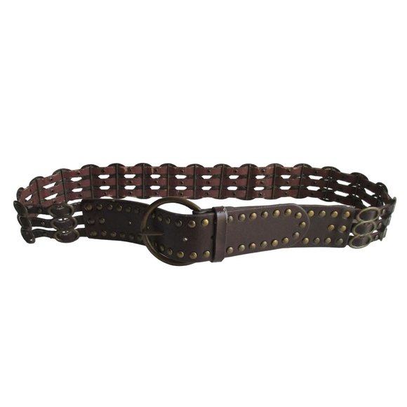 *Vintage Gothic Bijenkorf Brown Leather Belt Woven Hoops Bronze Studding main image 6